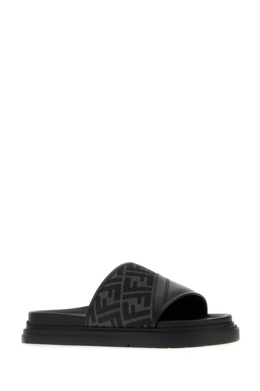 Embroidered canvas and leather Fendi Diagonal slippers FENDI (7X1674AF5T)