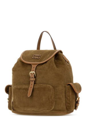 Beige corduroy backpack MIU MIU (5BZ042VOOMAF81)