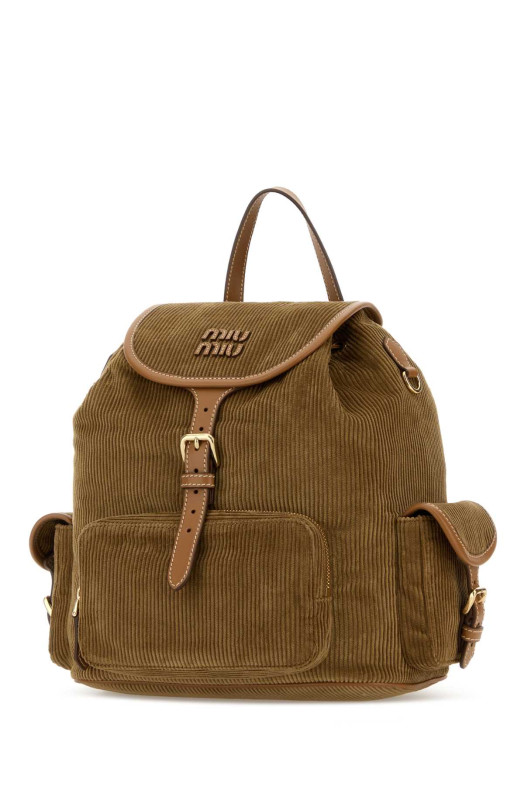 Beige corduroy backpack MIU MIU (5BZ042VOOMAF81)