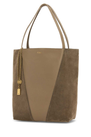 Dove grey leather and suede ChloÃ¨ Spin shopping bag CHLOE (CH25WS811Q76)