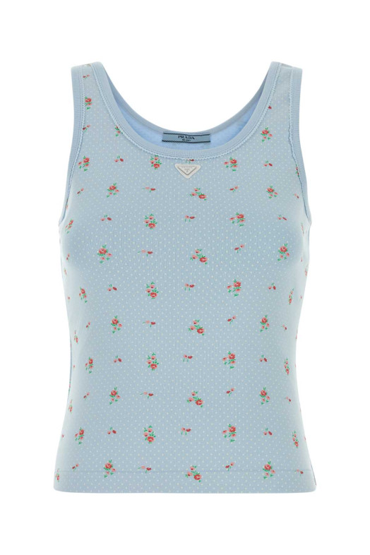 Printed stretch cotton tank top PRADA (39659CSOOO19AX)