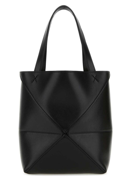 Black leather mini Puzzle Fold handbag Black LOEWE (A657V25X01)