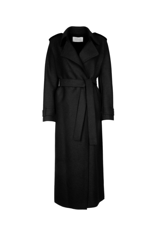 WOMEN LONG TRENCH DOUBLE STITCHING PRESSED WOOL Black HARRIS WHARF LONDON (AA1343MLK)