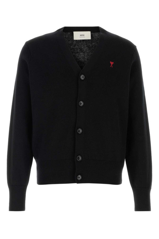 Black wool cardigan White AMI (HKC361001)