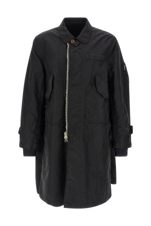 Crumpled effect coat Black