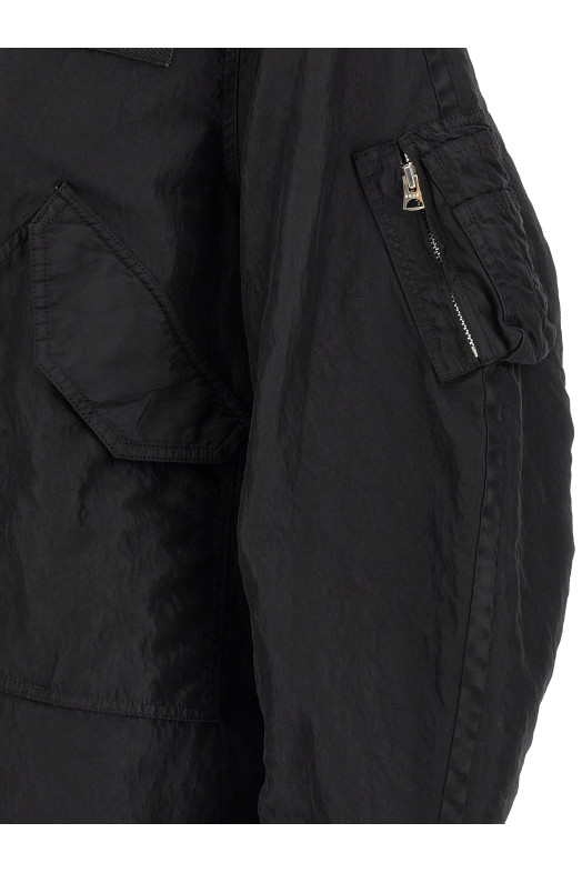 Crumpled effect coat Black