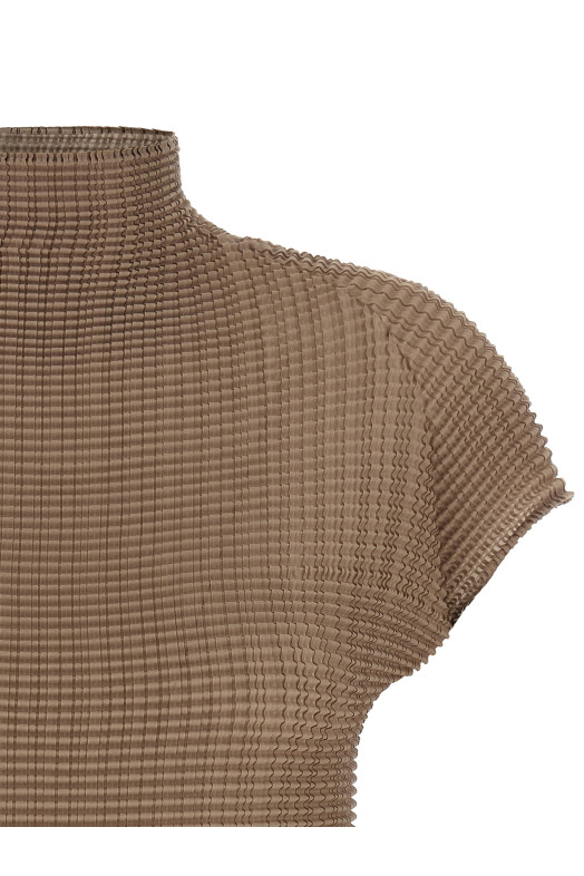 'Wooly Pleats-66' T-shirt Beige