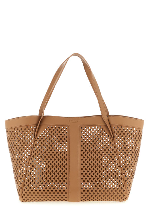 Openwork leather shopping bag Brown