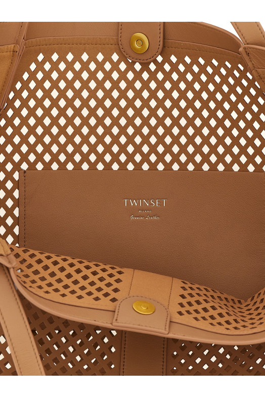 Openwork leather shopping bag Brown