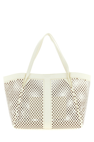 Openwork leather shopping bag White