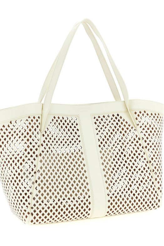 Openwork leather shopping bag White