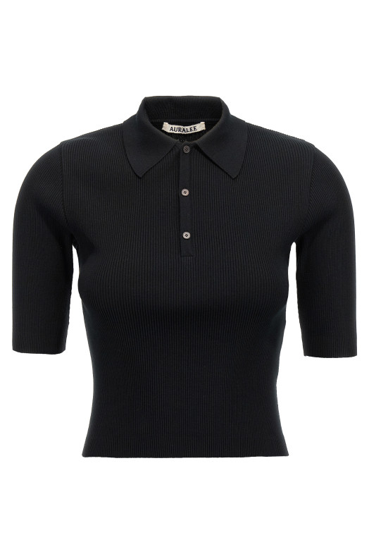 Ribbed polo shirt Black