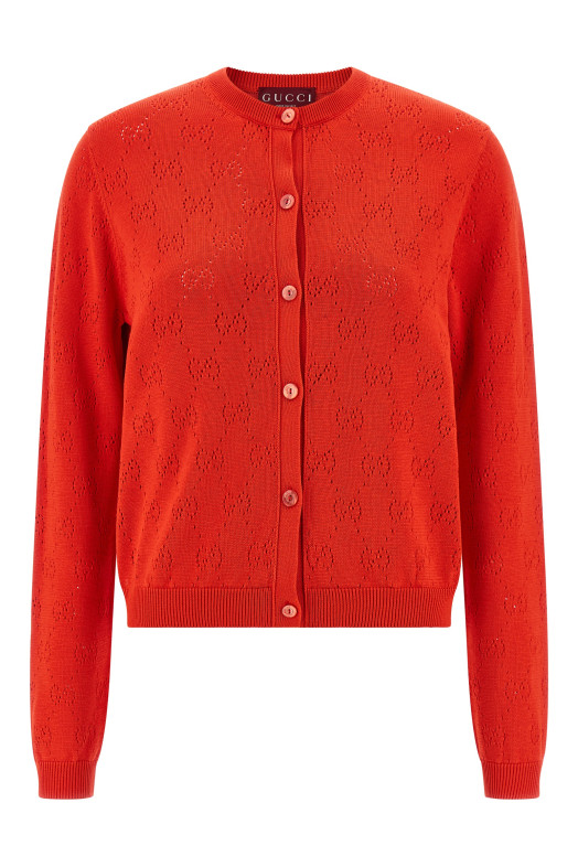 Openwork GG cardigan Red