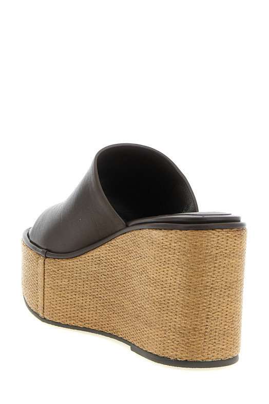 Leather and raffia wedges Brown