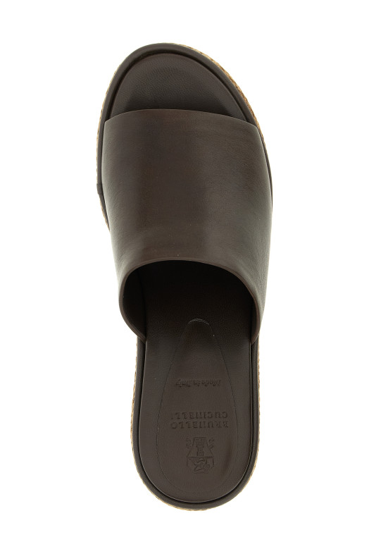 Leather and raffia wedges Brown