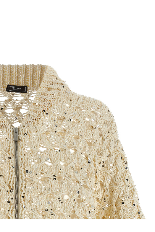 Sequin mesh cardigan Beige