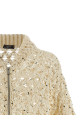 Sequin mesh cardigan Beige