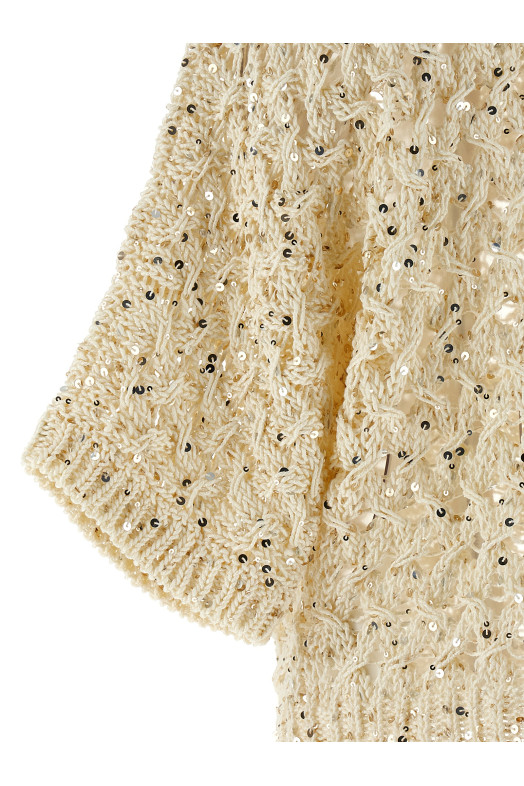 Sequin mesh cardigan Beige