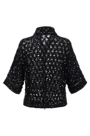 Sequin mesh cardigan Black