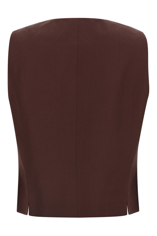Viscose and linen vest Brown