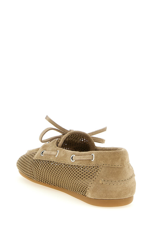 Mesh and suede boat shoe Beige