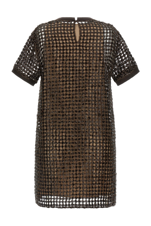 Sequin mesh dress Brown