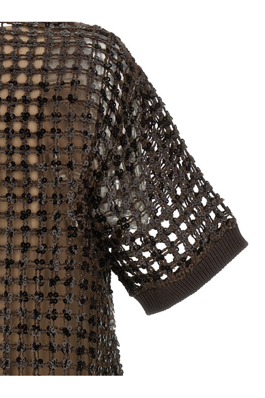 Sequin mesh dress Brown