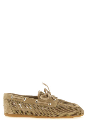 Mesh and suede boat shoe Beige