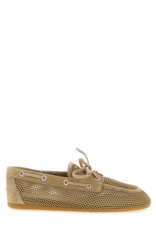 Mesh and suede boat shoe Beige