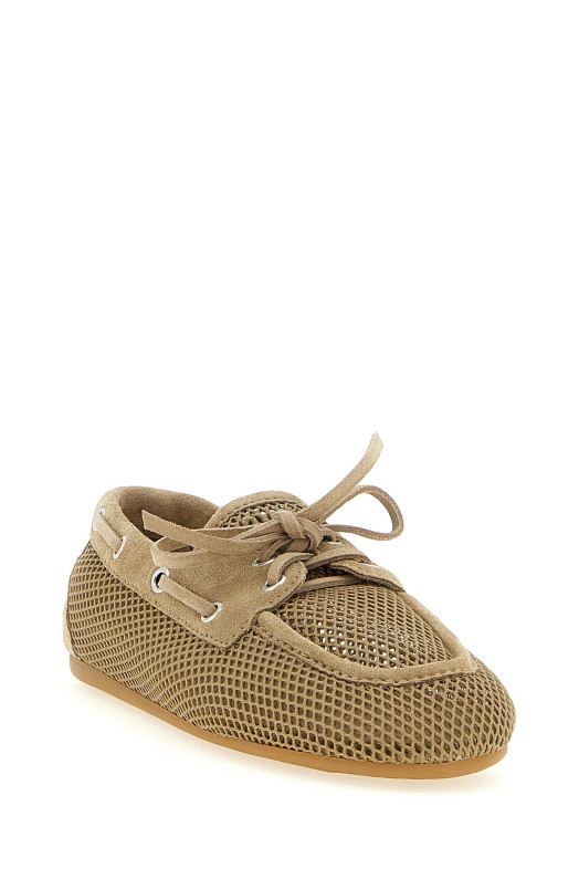 Mesh and suede boat shoe Beige
