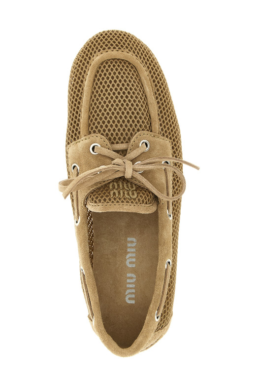Mesh and suede boat shoe Beige