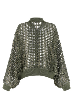 'Dazzling Net Embroidery' cardigan Green
