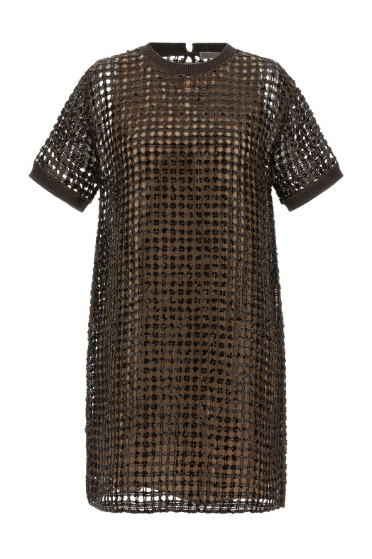 Sequin mesh dress Brown
