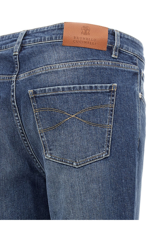 Logo embroidery stretch jeans Blue