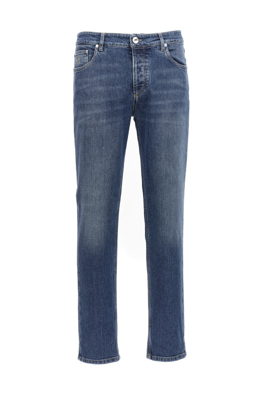 Logo embroidery stretch jeans Blue