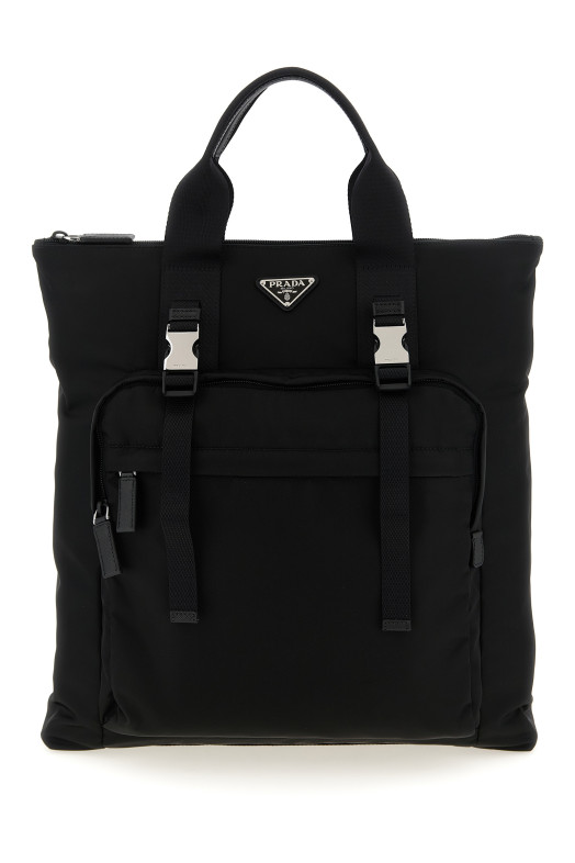 Re-Nylon and Saffiano backpack shopping bag Black