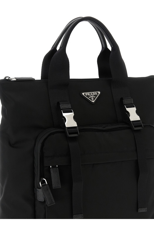 Re-Nylon and Saffiano backpack shopping bag Black