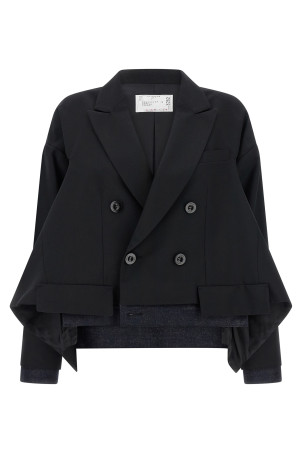 Denim insert blazer Black