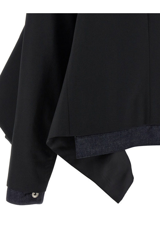 Denim insert blazer Black