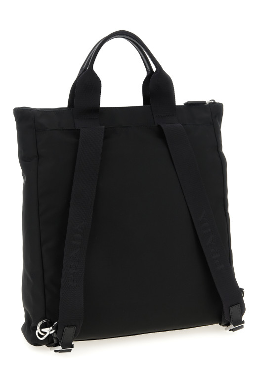 Re-Nylon and Saffiano backpack shopping bag Black