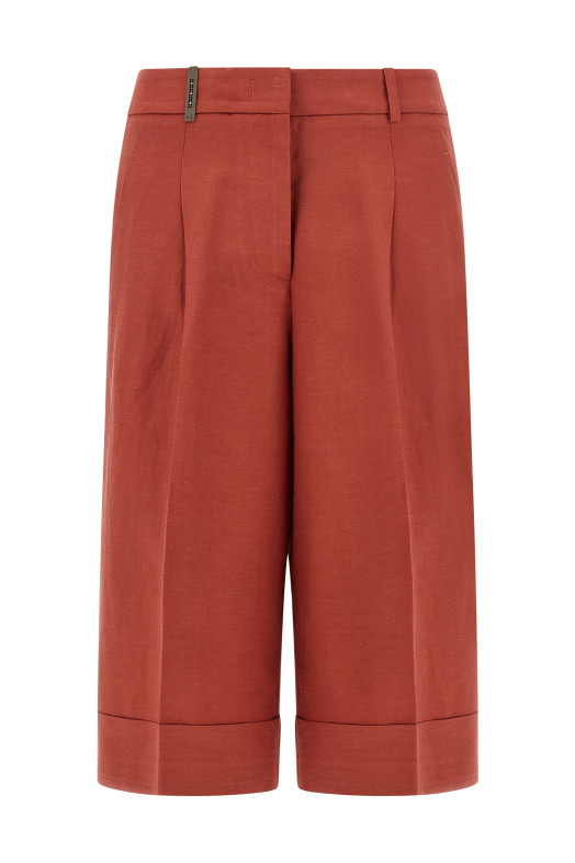 Linen viscose bermuda shorts Red