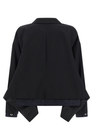 Denim insert blazer Black