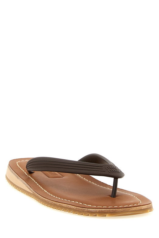 Rubber and leather slides Brown