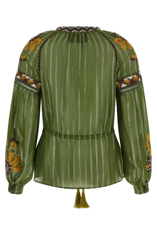 Valentino Garavani embroidered lurex silk shirt  Green