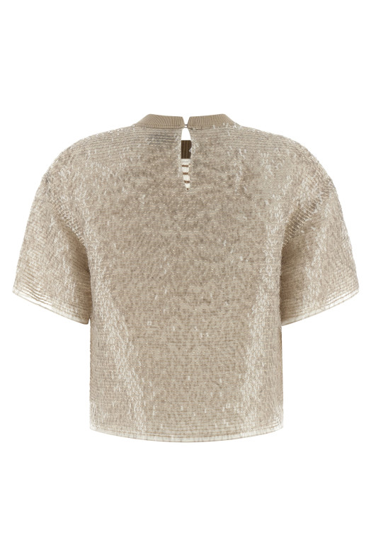 'Dazzling Cascade Embroidery' T-shirt Beige
