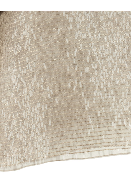 'Dazzling Cascade Embroidery' T-shirt Beige