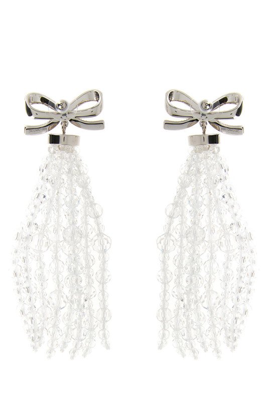 'Bow Beaded Waterfall' earrings Silver