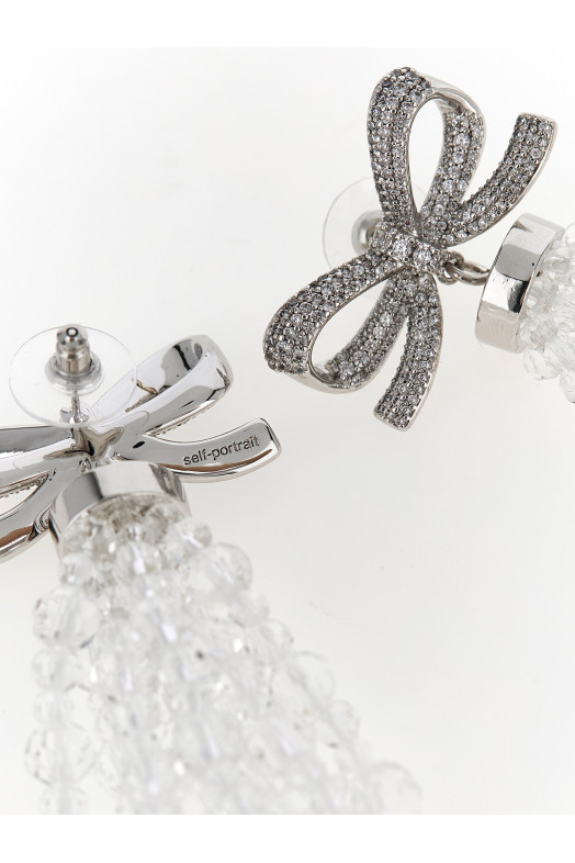 'Bow Beaded Waterfall' earrings Silver