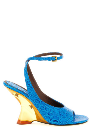 Embossed leather sandals BLUE