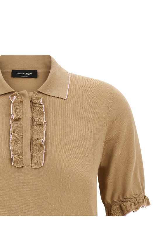 Cotton silk polo shirt Beige